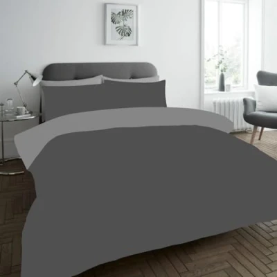 Image of Lions Plain Dye Duvet Cover Set Soft Reversible Microfibre Two Colors Quilt Bedding (Charcoal/Grey, Single)