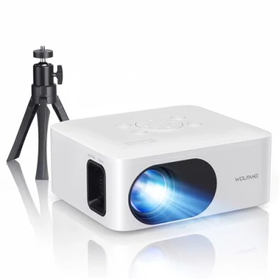 Image of WOLFANG Mini Projector with Tripod, 1080P Full HD Portable Phone Projector, Outdoor Home Theater Movie Compatible HDMI, USB, Smartphone, Tablet, PC, TV Stick, AV, Micro SD Card