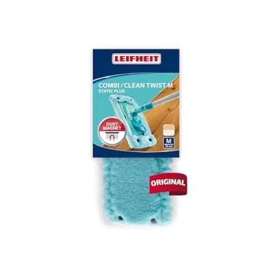 Image of Leifheit Replacement Wiper Cover Clean Twist M Static Plus, Dusting Mop Head, Dust Attracting for Floor Mop, 33 cm wide, Turquoise