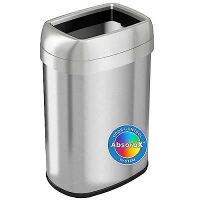 Image of iTouchless 13 Gallon Dual Deodorizer Oval Open Top Trash Can, Commercial Grade Stainless Steel, 49 Liter, 12 Inch Opening Garbage Can