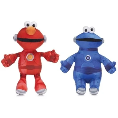 Image of Elmo and Cookie Monster Soft Toys Sesame Street 12 Inch Mecha Builders Plush