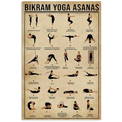 Image of TNND Bikram Yoga Asanas Poster Indoor Home Decoration Gift Art Wall Decor Metal Sign 8x12 inches
