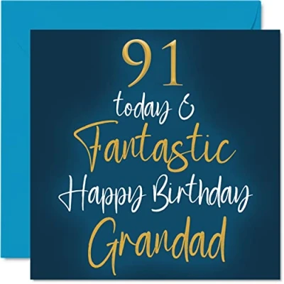 Image of Fantastic 91st Birthday Cards for Grandad 91 Today &amp; Happy Card from Grandson Granddaughter, Gifts, 145mm x Greeting