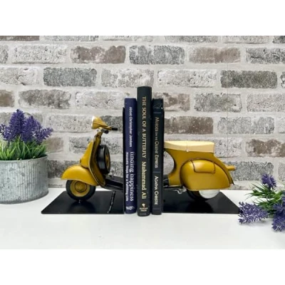 Image of MAISONICA Set Bookends Book Ends Scooter Vespa MOD Yellow Shabby Chic Metal