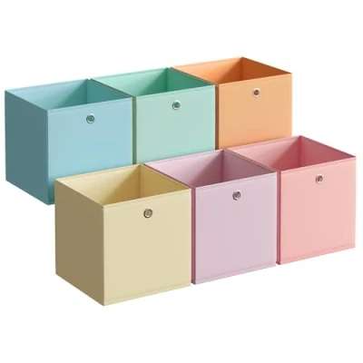 Image of SONGMICS Storage Cubes, Set of 6 Collapsible Boxes, 33 x cm, Fit Cube Unit, Rainbow Bins, Colourful Fabric Bins for Bedroom, Living Room RFB233X01