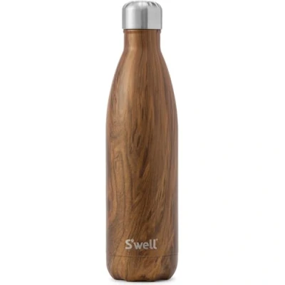 Image of S&#039;well Original Water Bottle, Teakwood, 500ml. Vacuum Insulated Drinks Bottle Keeps Cold and Hot BPA Free Stainless Steel Hydration for On the Go