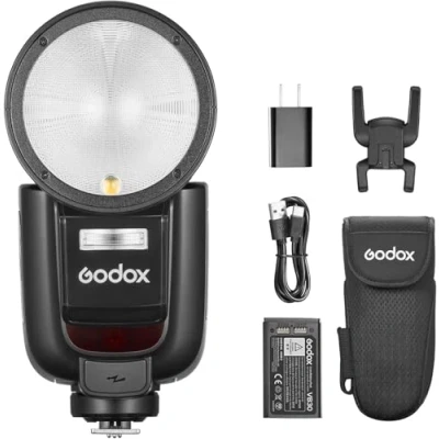 Image of Godox V1Pro S Round Head Camera Flash Speedlite for Sony, with Detachable Sub SU 1, USB C Charge Battery, 2.4G X Wireless HSS TTL Speedlight Sony a7IV a7III a7RIII a7RII a7c a6400