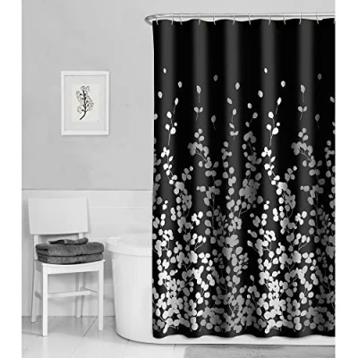 Image of MAYTEX Shower Curtain, Polyester, Black White, 70&quot; W x 72&quot; L (Pack of 1)