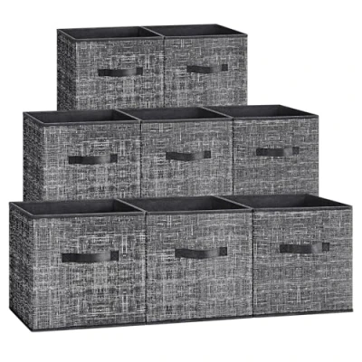 Image of SONGMICS Storage Cubes, 30 cm Non Woven Fabric Bins with Double Handles, Set of 8, Wardrobe Organisers for Shelves, Foldable, Clothes, Ink Black ROB830B01