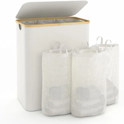 Image of Hampers for Laundry Basket with Lid, 160L Extra Large Hamper 3 Section Dirty Clothes Divided Organizer Bedroom,Laundry Room,Dirty Clothing Hamper,Beige