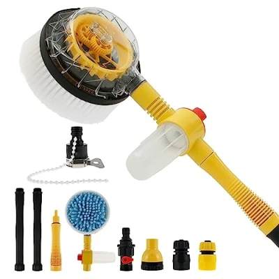 Image of Grusce Car Wash Brush Kit with 39&#039;&#039; Long Handle, 360 Auto Rotating Cleaning Soap Dispenser High Pressure Cleaner Hose Attachment Tool for Cars Yard Garden Home