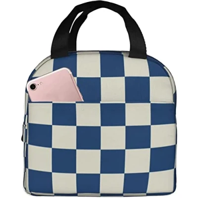 Image of BAAROO Blue Checkers Chequered Lunch Box Reusable Insulated Bag Ladies Men&#039;s Suitable for Camping Office School