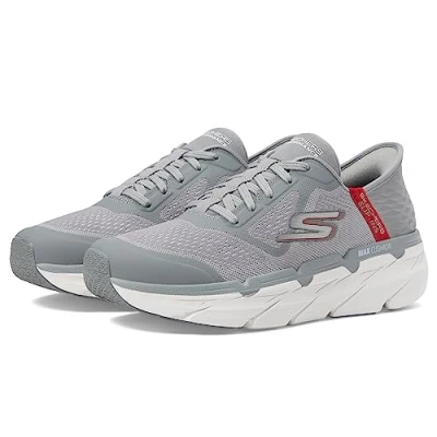 Image of Skechers Men&#039;s Max Cushioning Slip ins Athletic Workout Running Walking Shoes with Memory Foam Sneaker, Grey red, 8 UK