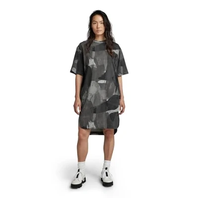 Image of G STAR RAW Women&#039;s Boxy U Tee Allover Dress Dresses, Multicolour (metal grey watercolor camo D22841 C338 D976), XS