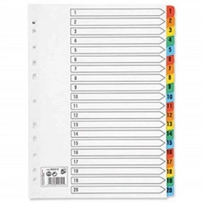 Image of 2 x Set of A4 File Dividers Numbered 1 20 Plastic Tabs