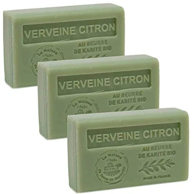 Image of Maison du Savon de Marseille French Soap made with Organic Shea Butter Lemon Verbena Fragrance 125 Gram Bars Set of 3