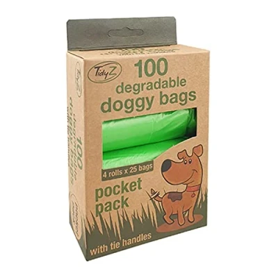 Image of Tidyz,32cm x 36cm,Green,5025364014598 100 Pack Degradable Dog Poop Bags Pocket Very Strong Includes Tie Handles