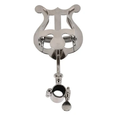 Image of GEWA Marching Music Holder Trumpet Nickel Plated Small Lyra 1 Pusher Hinge Ring Ø 14 mm