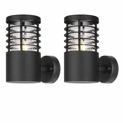 Image of Set of 2 Modern Black Outdoor Wall Lights, Louvred Design, IP44 Waterproof Garden Porch Light, LED Compatible