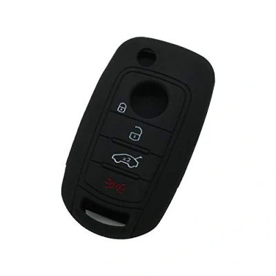 Image of BROVACS Silicone Cover Protector Case Holder Skin Jacket Compatible with FIAT DODGE 4 Button Flip Remote Key Fob CV9262 Black