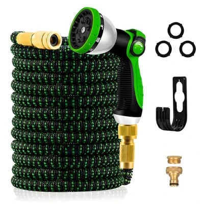 Image of Expandable Garden Hose Pipe, Upgraded 3 Layer Latex No Kink Flexible Water Hose, 3/4&quot;&amp;1/2&quot; Metal Connectors, 10 Function Spray Nozzle 100FT
