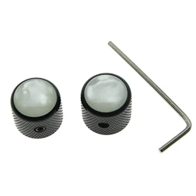 Image of KAISH Set of 2 Black with White Pearl Cap Guitar Knobs Top Dome Bass Knob Screw for Tele/Telecaster