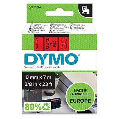 Image of DYMO Authentic D1 Labels Black Print on Red Tape 9 mm x 7 m Self Adhesive for LabelManager Label Makers Made in Europe
