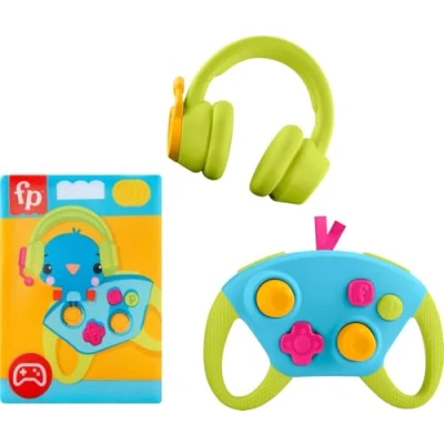 Image of Fisher Price Newborn Toys Level Up Little Gamer Gift Set, Baby Rattle Teether &amp; Crinkle Activities for Infants Ages 3+ Months, HYR57