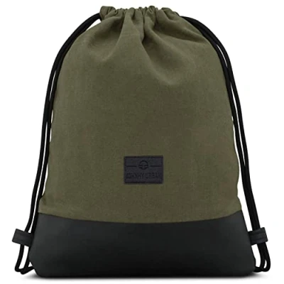 Image of Johnny Urban Drawstring Bag for Men and Women Green Black Luke Gym Sack Backpack with Pocket Sports, Swimming, Travel Leisure Cotton Sports Bags