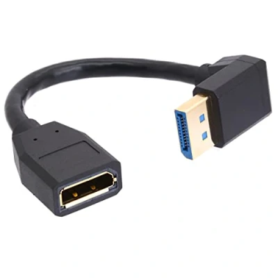 Image of HTGuoji 8K DisplayPort 1.4 Extension Cable, 90 Degree Angle DP Male to Female Extender Adapter Connector Cord, Support 8K@60Hz 4K@144Hz 1080p@240HZ, Full HD Stereo 3D 15cm (Up)