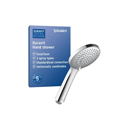 Image of Duravit Universal Shower Head, Handheld Head with 3jet Types (Rain, Intense Rain, Soft Rain), Round (Ø 110 mm), Easy to Clean, Chrome