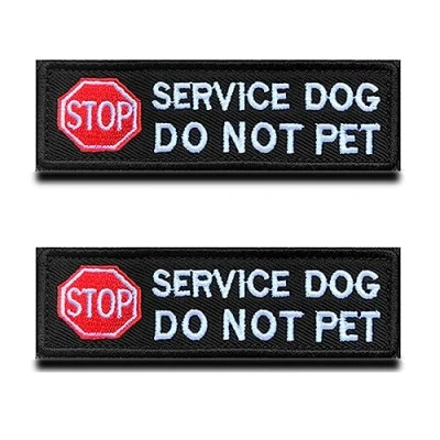 Image of 2 Packs Service Dog Do Not Pet Stop Warning Sign Vests/Harnesses Patch Hook &amp; Loop Embroidered Fastener Badge Emblem for Working Guide