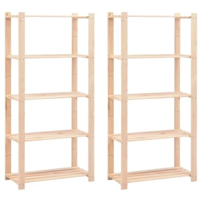 Image of vidaXL Solid Pinewood 5 Tier Storage Racks Duo Set for Home &amp; Office Organization, Natural Wood Shelving Units with 250kg Load Capacity, Easy to Assemble