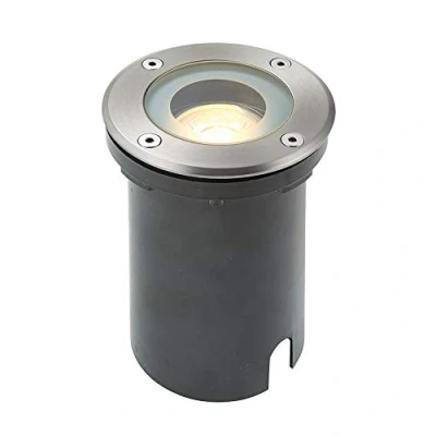 Image of 50W Round Polished Stainless Steel Outdoor Garden Pathway IP65 Recessed LED Compatible GU10 Walkover Floor Ground Uplighter