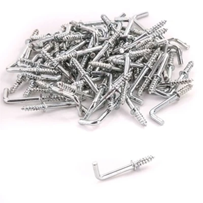 Image of 50x Zinc Plated Shouldered Dresser Cup Hooks Square Screw in L Shape Hangers