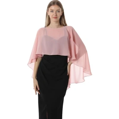 Image of Hotshawl Capelets for women Chiffon Cape Shawls and Wraps Evening Dress Wedding Capes Cover Up, Rose Gold, One Size
