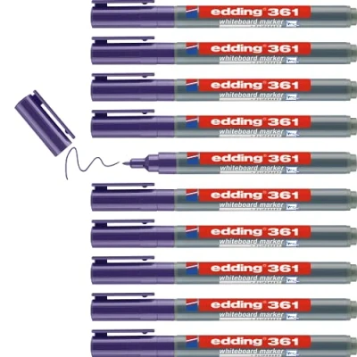 Image of edding 361 whiteboard marker violet 10 pens round tip 1 mm pen dry wipe for whiteboards, flipcharts, pinboards, magnetic and memo boards sketchnotes