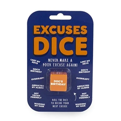 Image of Gift Republic Excuses Dide Fun Novelty Excuse Generator Dice Lazy Let Fate Decide, Orange, 2.5 x cm