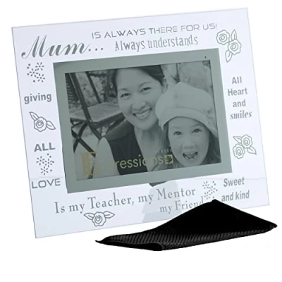 Image of Sixtrees Moments MUM Bevelled glass and Mirror 6x4 inch Photo Frame. Complete with microfibre cleaning cloth., Silver