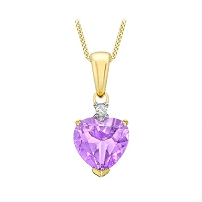 Image of Carissima Gold Women&#039;s 9 ct Yellow Diamond and Amethyst Heart Pendant on Curb Chain Necklace of 46 cm/18 inch
