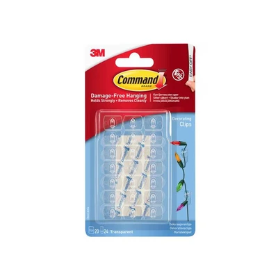 Image of Command Decorating Clips, Pack of 20 Mini Hooks and 24 Small Strips, Transparent Hanging Clips for Decorations Fairy Lights, Wall Adhesive Damage Free