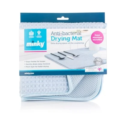 Image of Minky Anti Bacterial Drying Mat, Super Absorbent Quick Microfibre Draining Soft Dish Mat for Kitchen, Cutlery Drainer Sink, Machine Washable