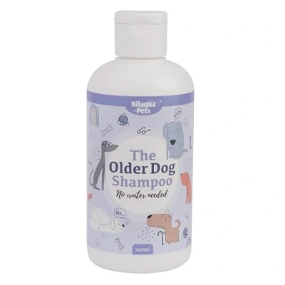 Image of Nilaqua Pets Older Dogs No Rinse Shampoo 240ml Calming Green Tea and Cucumber Fragrance Soft Kind Vitamin E Infused Perfect For Incontinence Free Water Senior