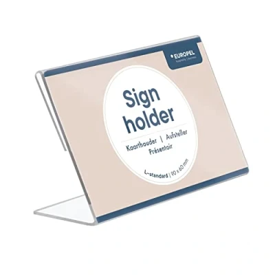 Image of EUROPEL Sign Holder, L Standard, 90x60mm, Crystal Clear Acrylic, Slanted, 350125