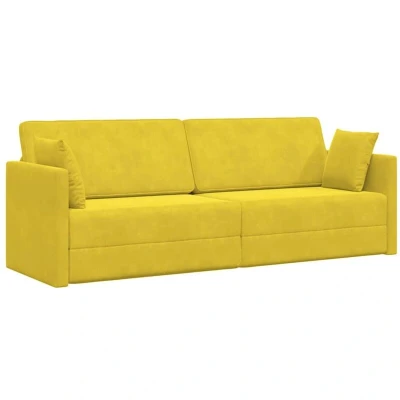 Image of vidaXL Floor Sofa Bed 2 in 1 Yellow 213x144x60 cm Velvet