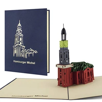 Image of Hamburger Michel as a pop up card, excursion, weekend, travel voucher, souvenir perfect gift voucher for trip to Hamburg A05.