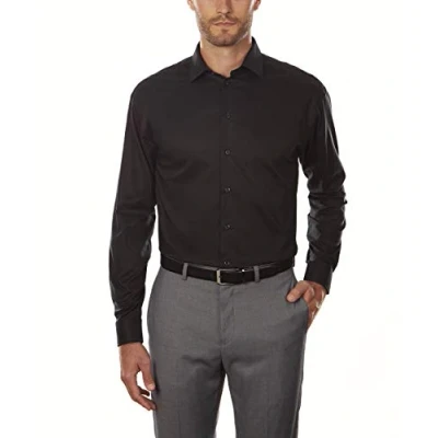 Image of UNLISTED Men&#039;s Dress Shirt Regular Fit Solid, Black, 17&quot; 17.5&quot; Neck 32&quot; 33&quot; Sleeve