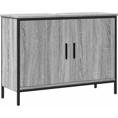 Image of vidaXL Bathroom Sink Cabinet in Grey Sonoma Engineered Wood Vanity with Steel Accents, 80x30x60 cm, Modern Under Storage Solution