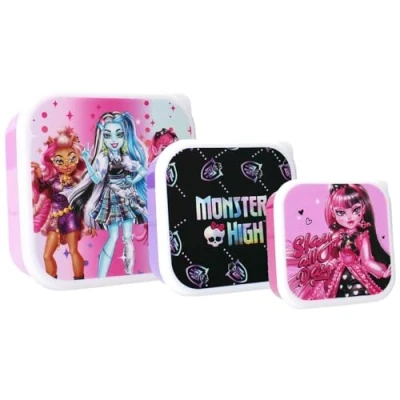 Image of Vadobag Monster High Let&#039;s Eat! 3 Snackbox Plastic Snack Box with Lid 3in1 Various Sizes 12 x 6 cm 11 5 9 4 Original