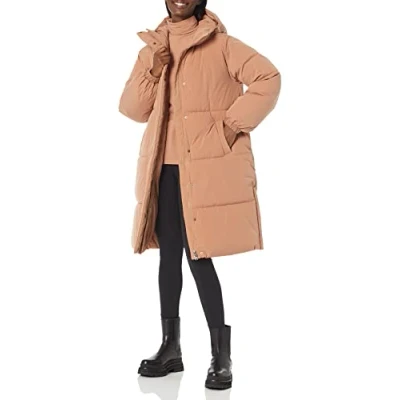 Image of Amazon Essentials Women&#039;s Oversized Hooded Long Puffer Jacket (Available in Plus Size), Light Brown, S